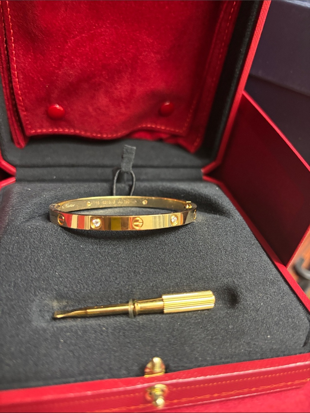 Cartier Yellow Gold love Bracelet with diamonds, brand new, Never worn 16.